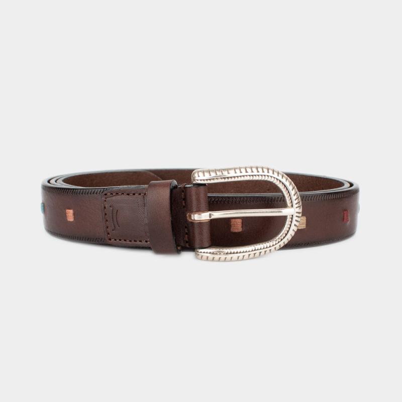 Vachetta leather belt with embroidered detail