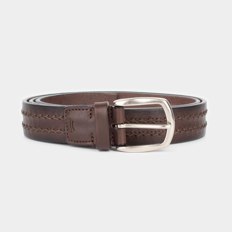 Leather belt with double embroidery