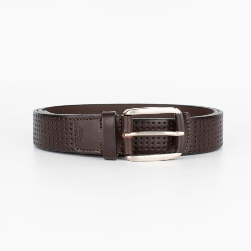 Sport vachetta leather belt with semi-covered buckle