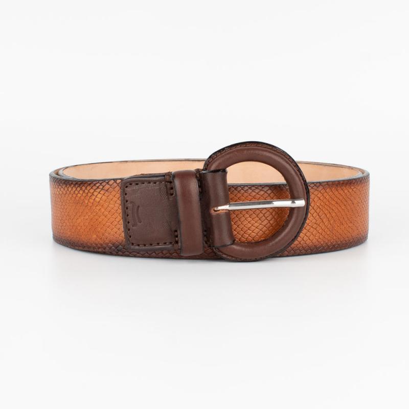 High waist vachetta leather belt with covered buckle