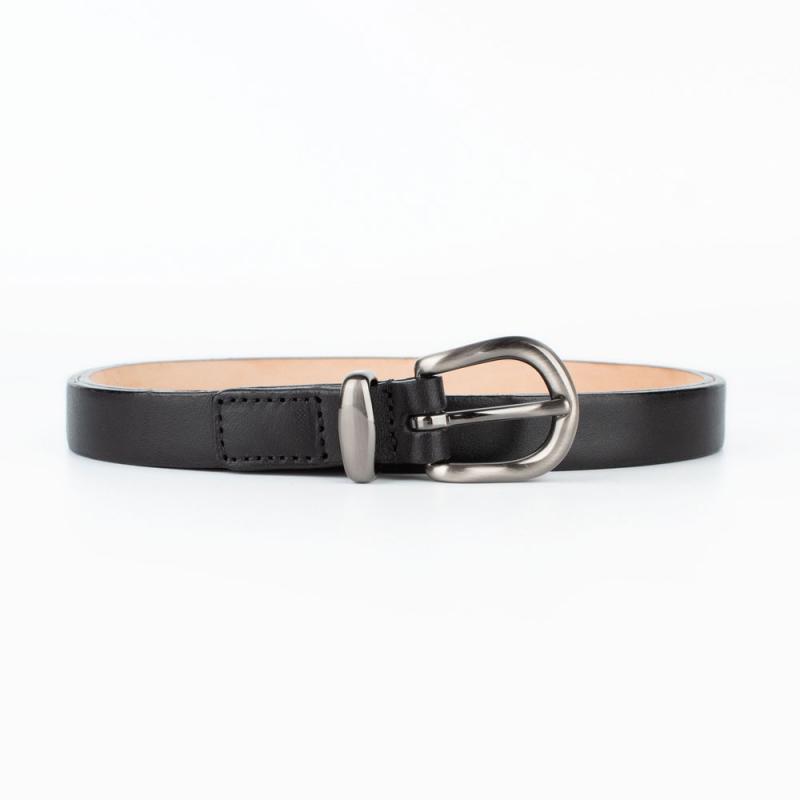 Thin vachetta leather belt with brass metal set