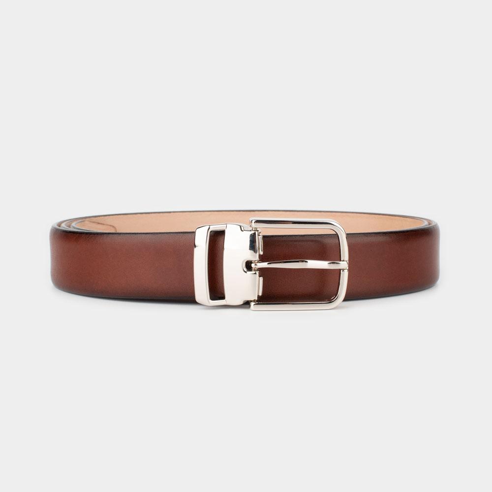 Formal vachetta leather belt with metal loop | Fine Leather Goods