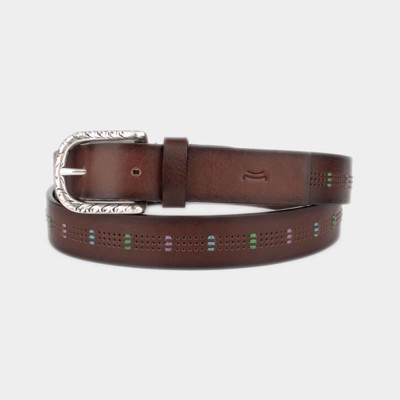 Ζώνη από δέρμα vachetta με τριπλό κέντημα 
