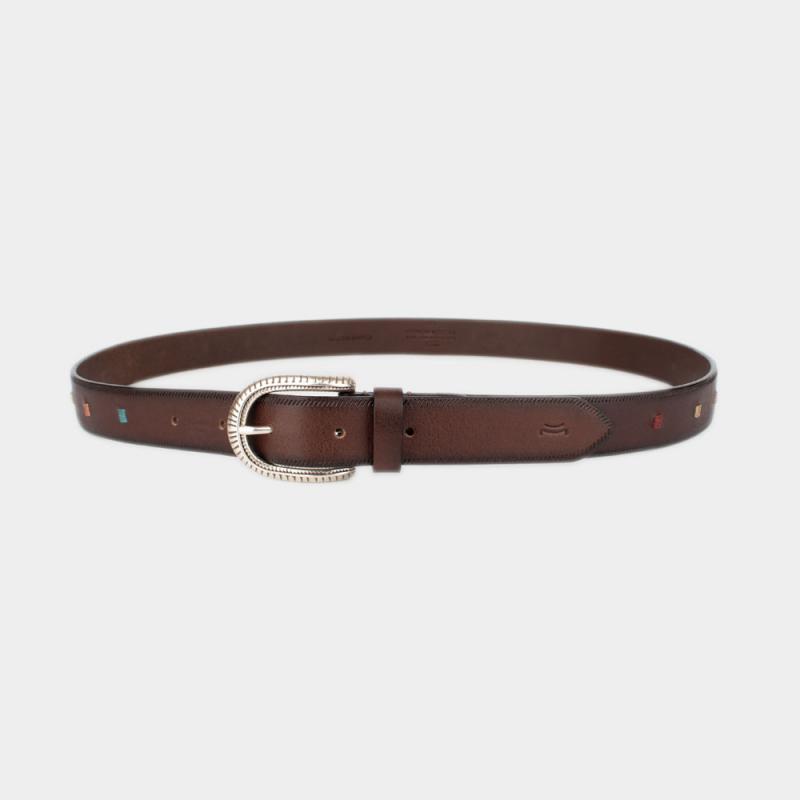 Vachetta leather belt with embroidered detail