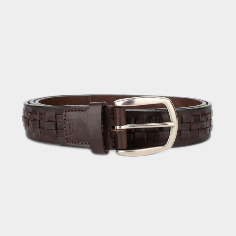 Vachetta leather belt with decorative leather pattern