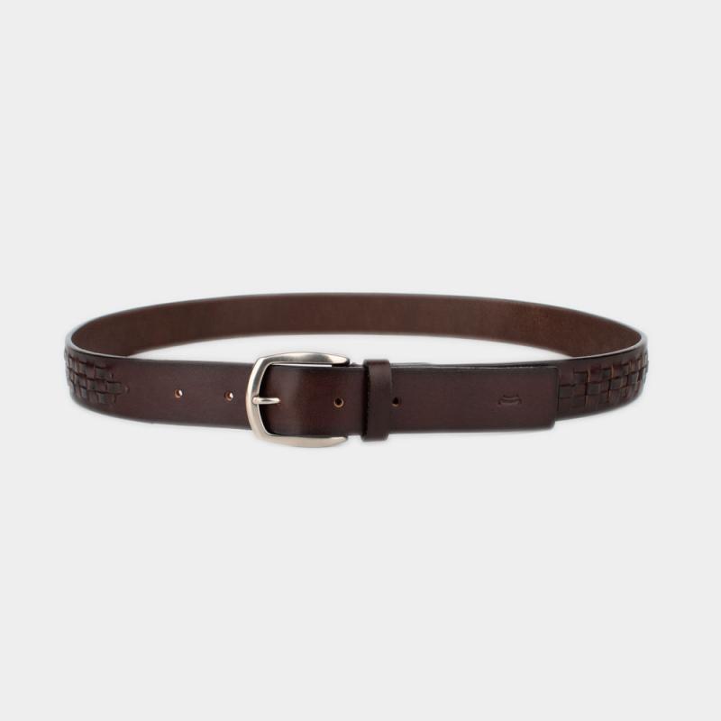 Vachetta leather belt with decorative leather pattern