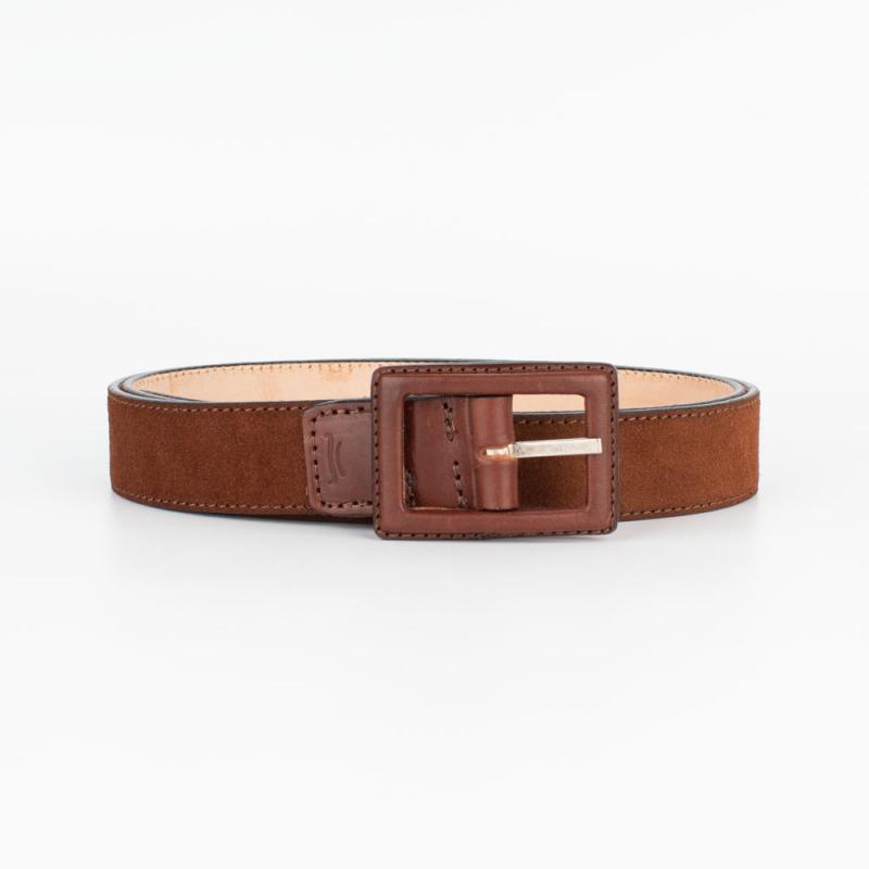 Suede leather belt with covered buckle
