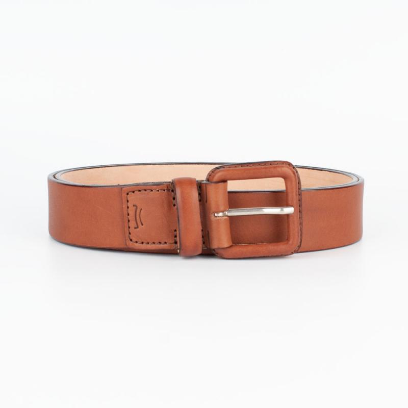 High waist vachetta leather belt